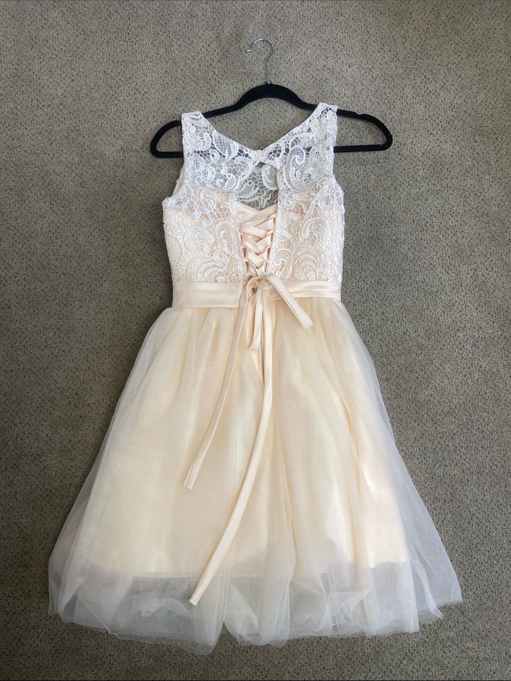 Teen/ Ladies Lace Bodice Tulle Dress with Bow - Cream - Picture 2 of 3